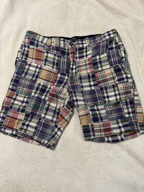 J. Crew Multicolor Plaid Patchwork Flat Front 8 inch Shorts